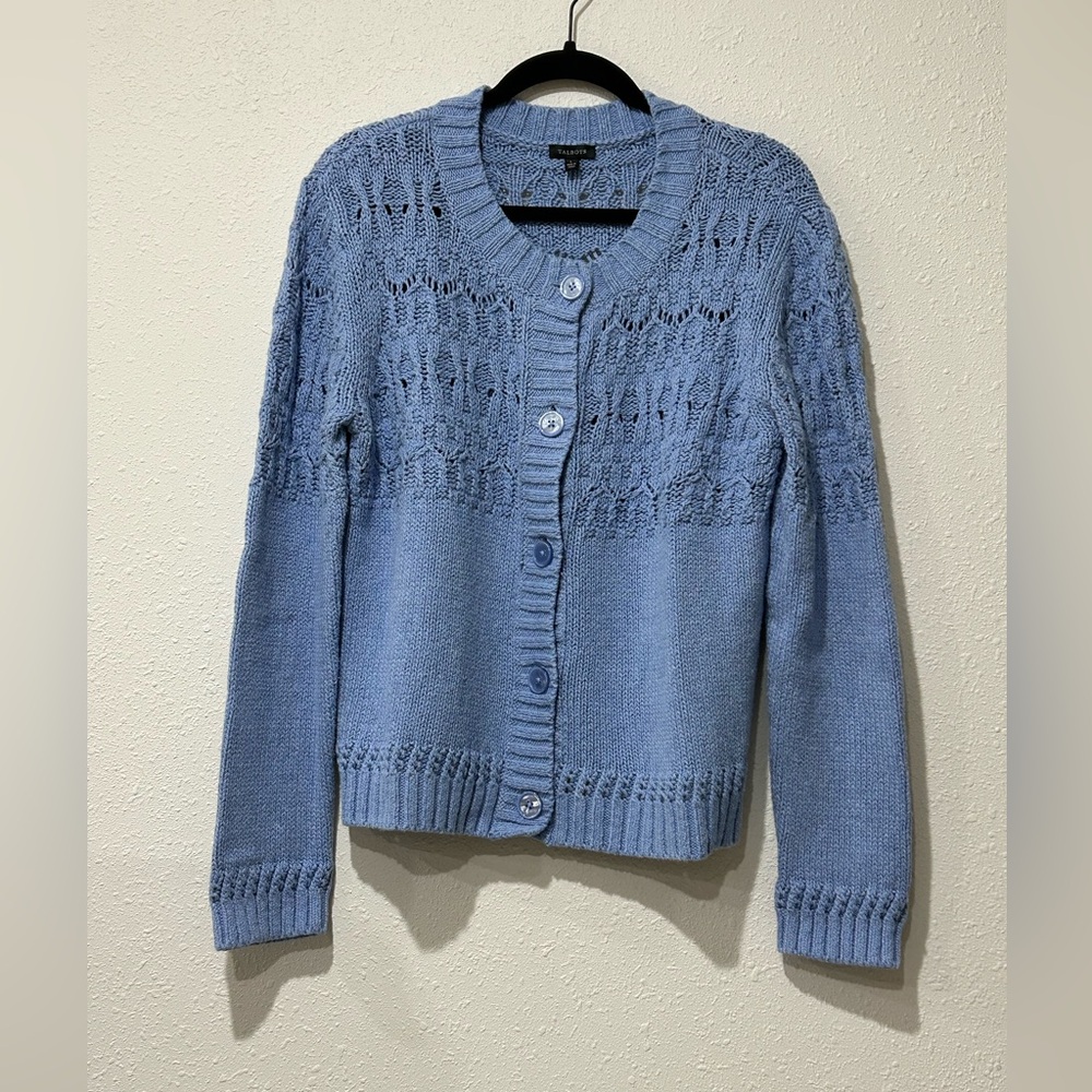 Talbots 100% cotton POINTELLE STITCH CARDIGAN